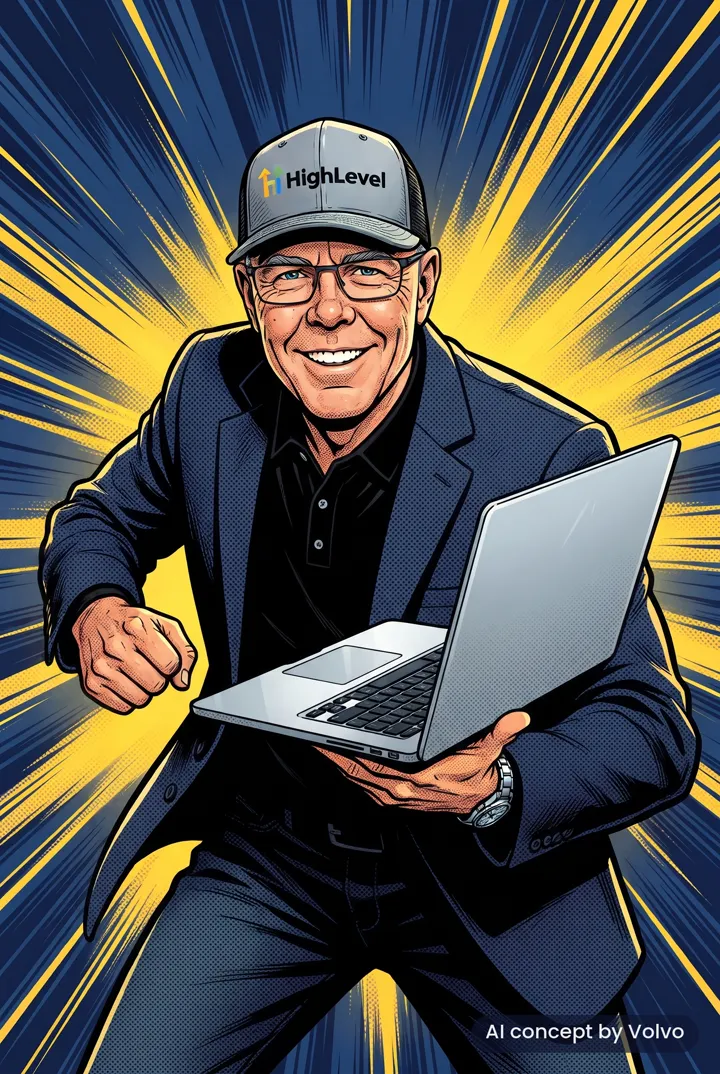 Comic hero avatar concept of Michael Reimer, labelled AI concept by Volvo